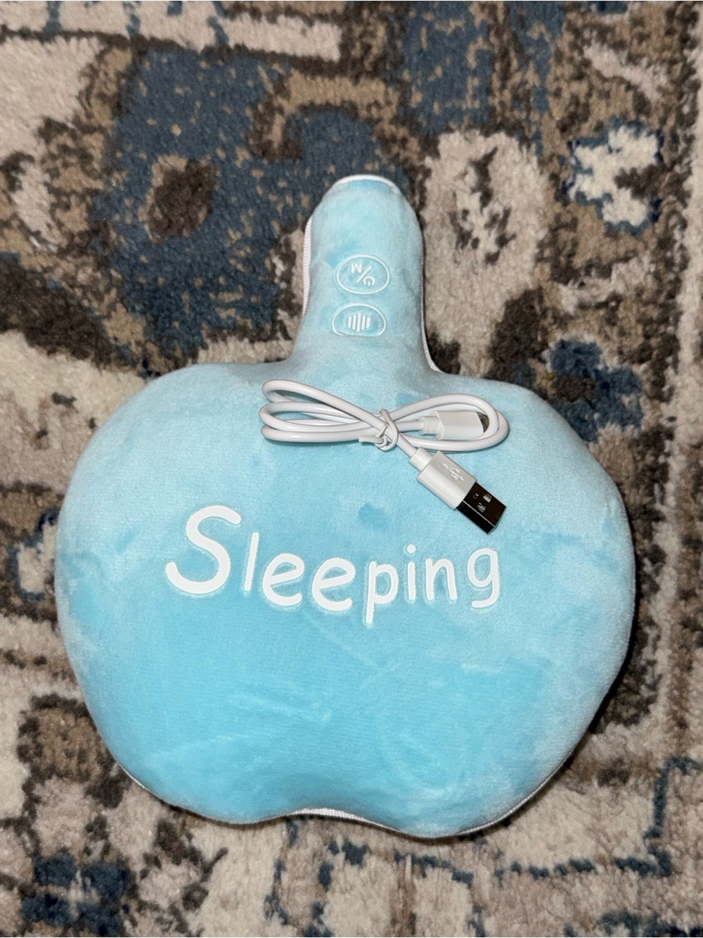 Blue 'Sleeping' USB Vibrating Plush Pillow - For baby